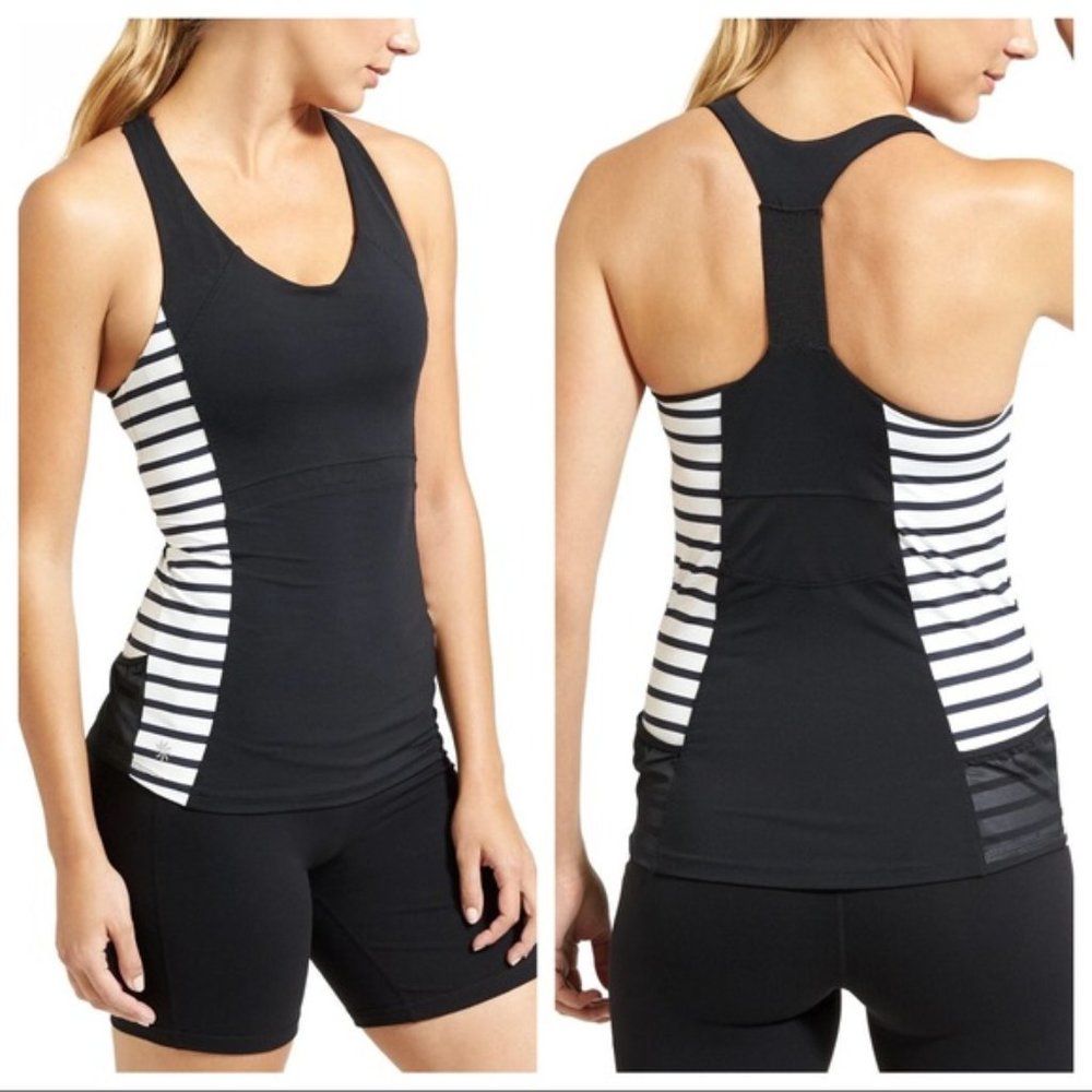 Athleta Stripe Ace Racer Tank Top Black White XS